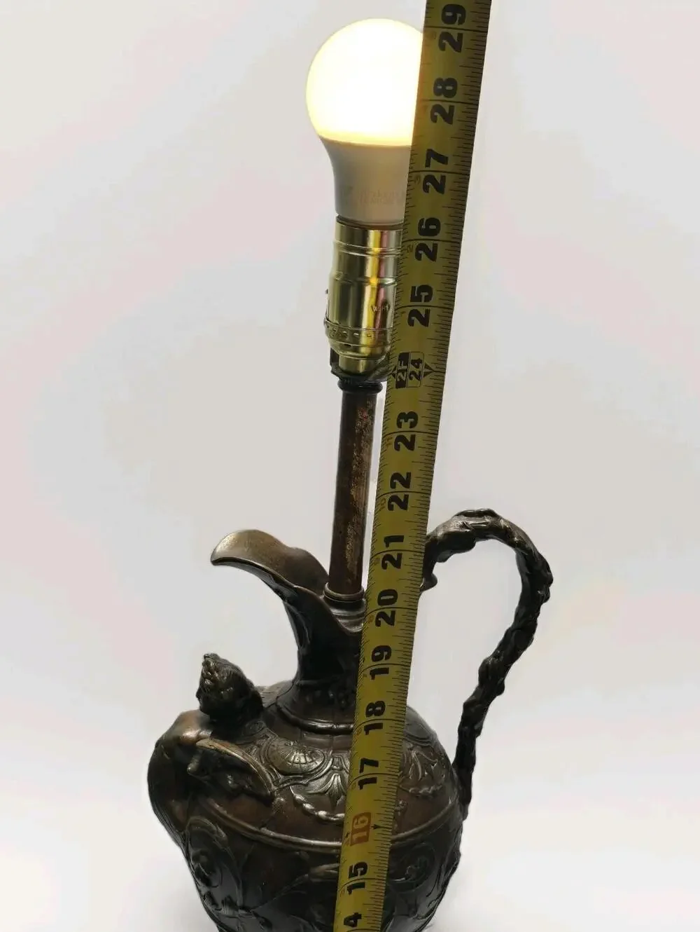 Grand Tour Style Bronze Figural Ewer Lamp Red Marble Base Heavy 29